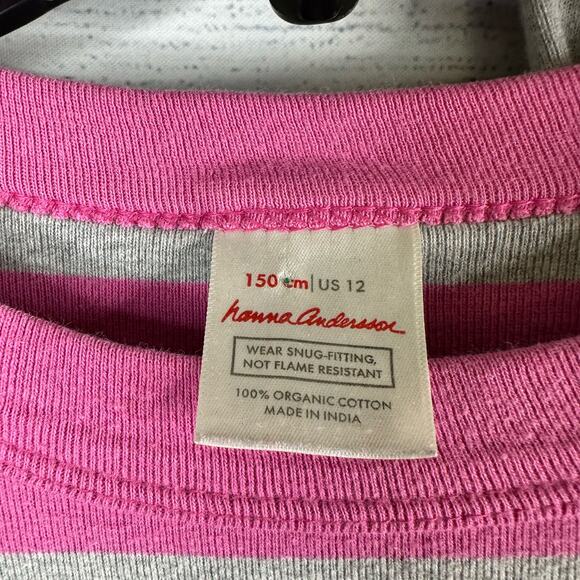 Hanna Andersson Girls Kids size 12 Striped Pink Gray Pajamas Top Pants Set - Picture 3 of 3